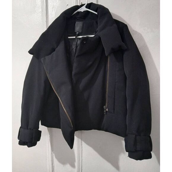 Jnby womens medium black boxy puffer winter coat shawl collar - Picture 1 of 8
